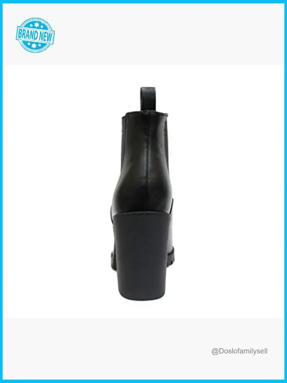 Black Ankle Boot with Lug Sole, Elastic Gore, Block Heel 3.5 inch